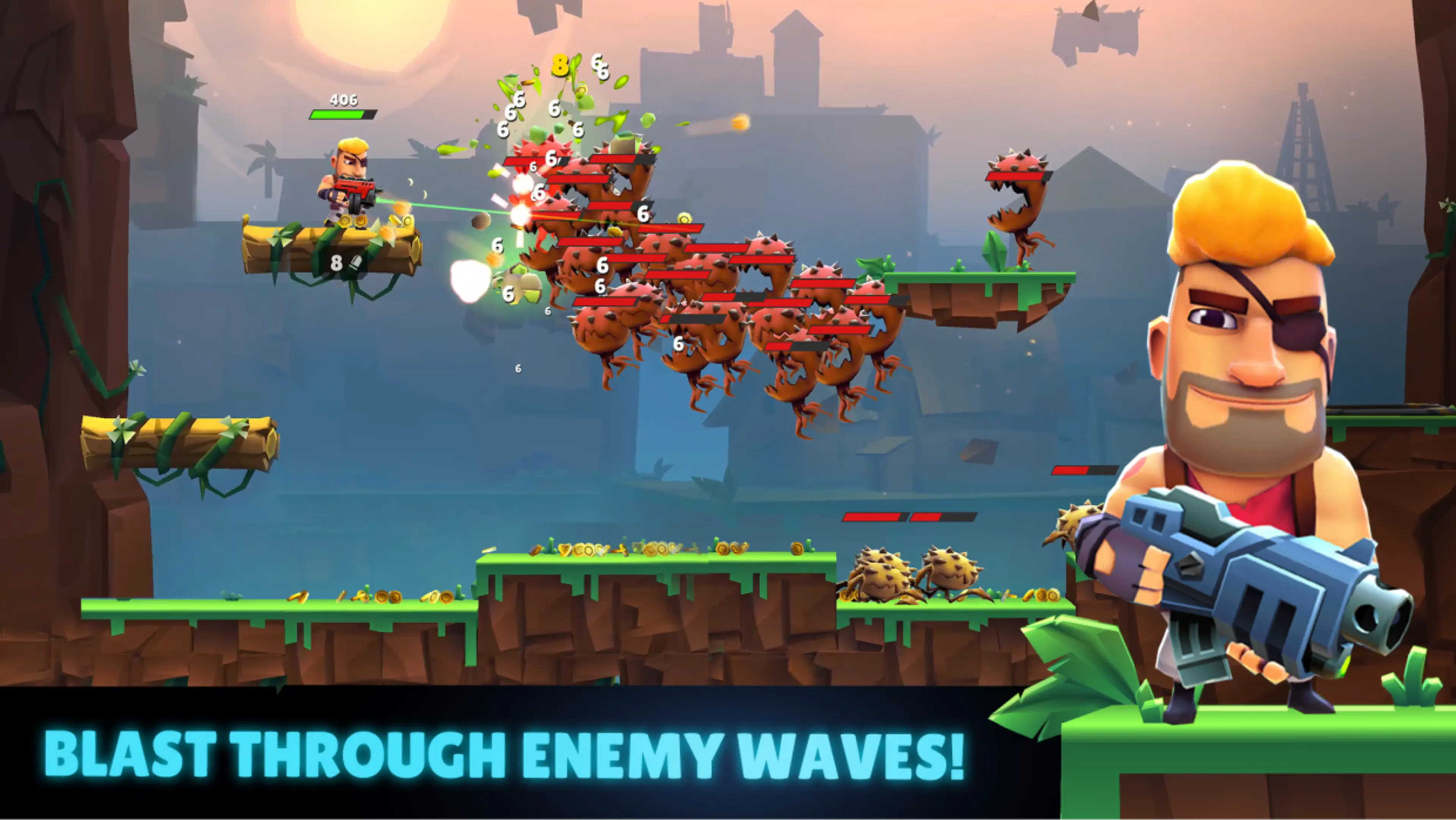 Blast through enemy waves